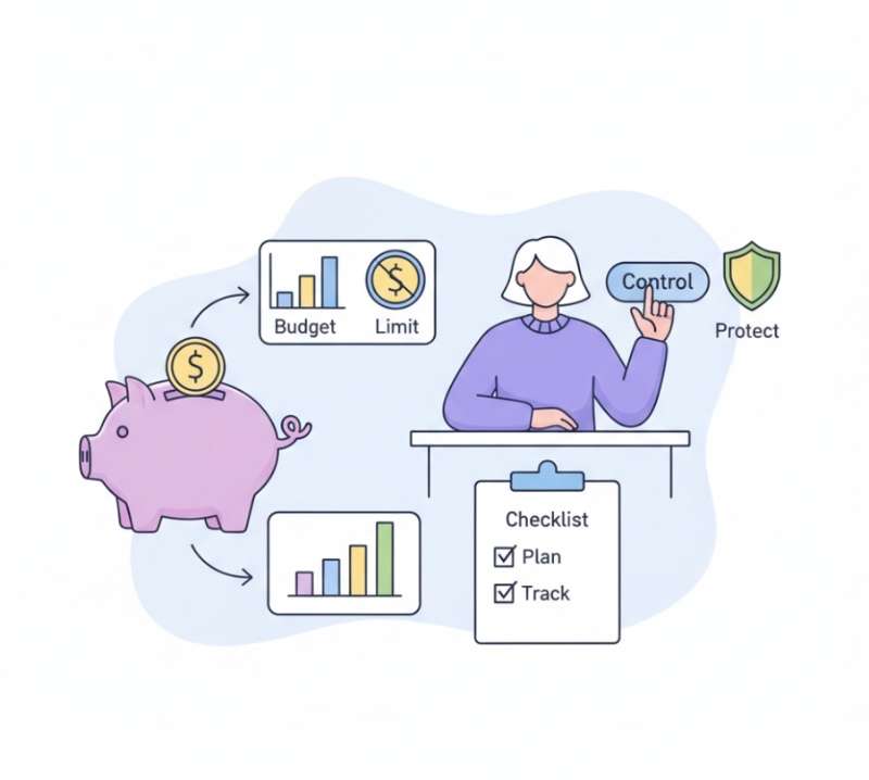 Người phụ nữ quản lý tiền bạc và đặt ra các giới hạn chi tiêu để kiểm soát tài chính cá nhân hiệu quả