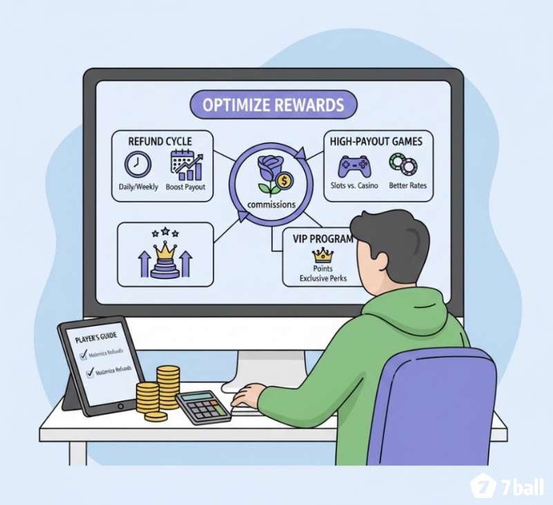 Người chơi game đang lên kế hoạch tối ưu chương trình hoàn trả và tích lũy điểm, theo dõi thời gian, chọn game và hướng tới cấp VIP