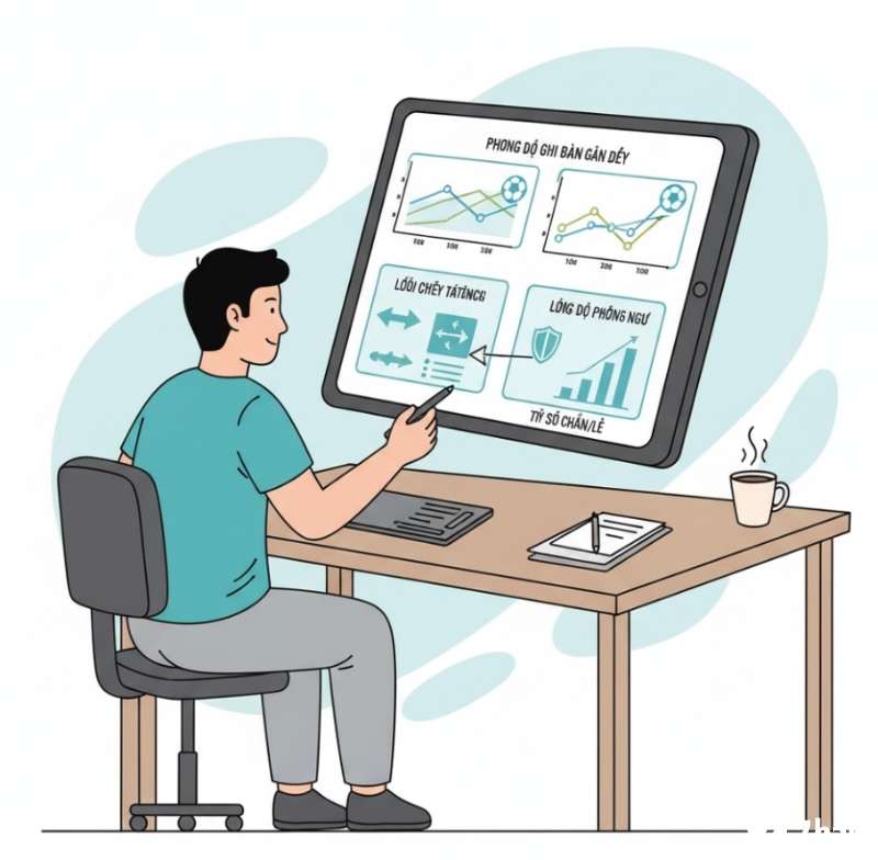 Người chơi cá cược nghiên cứu biểu đồ phân tích phong độ ghi bàn và lối chơi của hai đội bóng