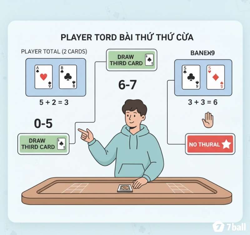 Người chơi baccarat xem xét các quy tắc rút lá bài thứ ba cho cửa Player dựa trên tổng điểm