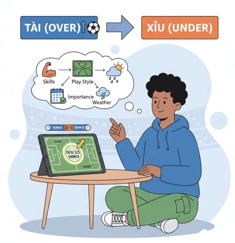 Người chơi cá độ bóng đá phân tích kèo Tài Xỉu bằng cách xem xét tổng số bàn thắng dựa trên lối chơi và sức mạnh của các đội