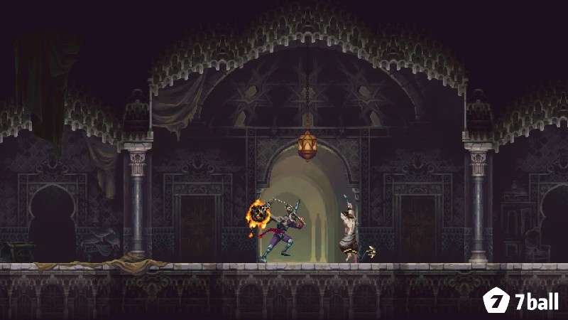 Tượng thánh biến dạng trong nhà thờ đổ nát, ánh vàng soi lối cho người hành hương trong game Blasphemous 2