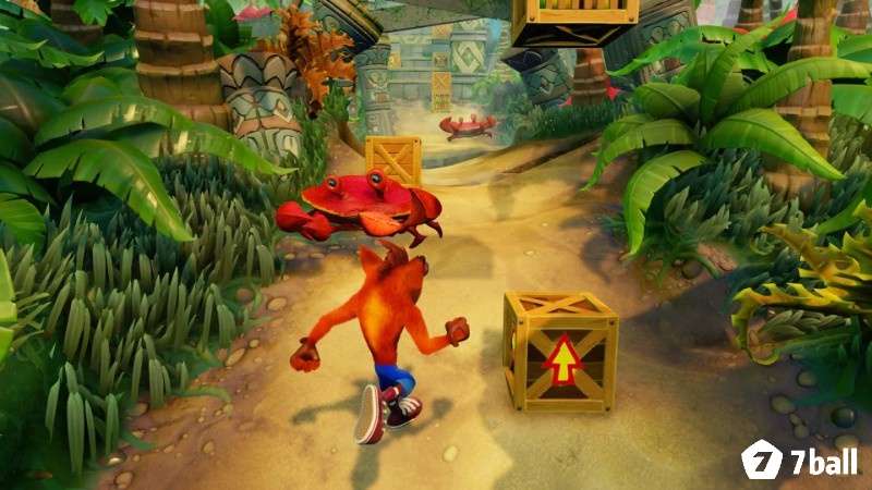 Góc camera cố định trong game Crash Bandicoot N. Sane Trilogy khi vượt chướng ngại vật