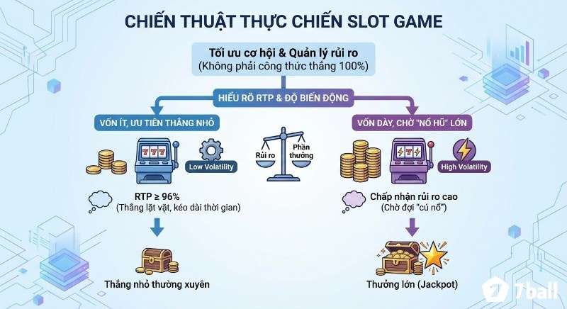 Sơ đồ chiến thuật thực chiến slot game là gì giúp người chơi tối ưu cơ hội, quản lý rủi ro dựa vào RTP và độ biến động