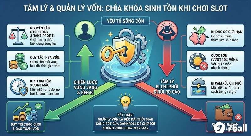 Sơ đồ chiến lược tâm lý và quản lý vốn chơi slot, chìa khóa sinh tồn giúp kéo dài bankroll, tránh thua lỗ và cháy tài khoản