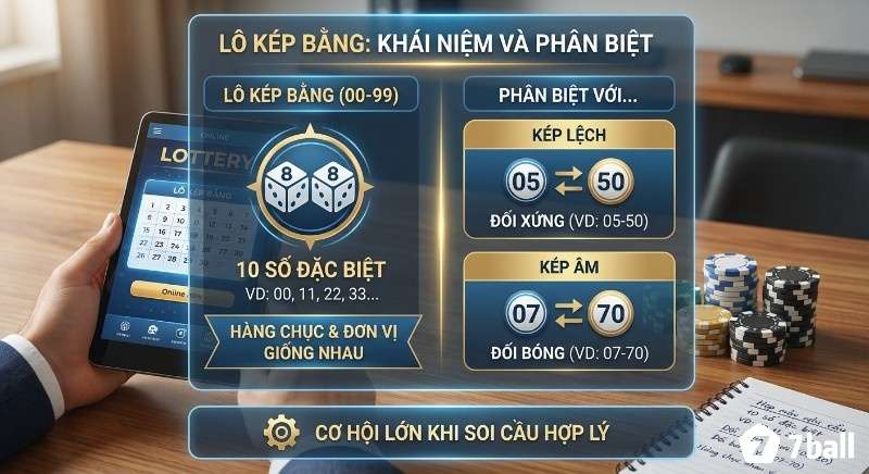Bảng giải thích khái niệm lô kép bằng là gì (00-99), phân biệt rõ kép lệch đối xứng và kép âm đối bóng, giúp tăng cơ hội thắng