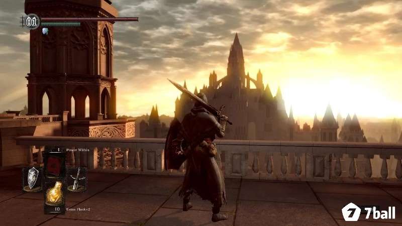 Hiệu ứng phép thuật và ánh sáng trong Dark Souls Remastered tại khu vực lâu đài cổ