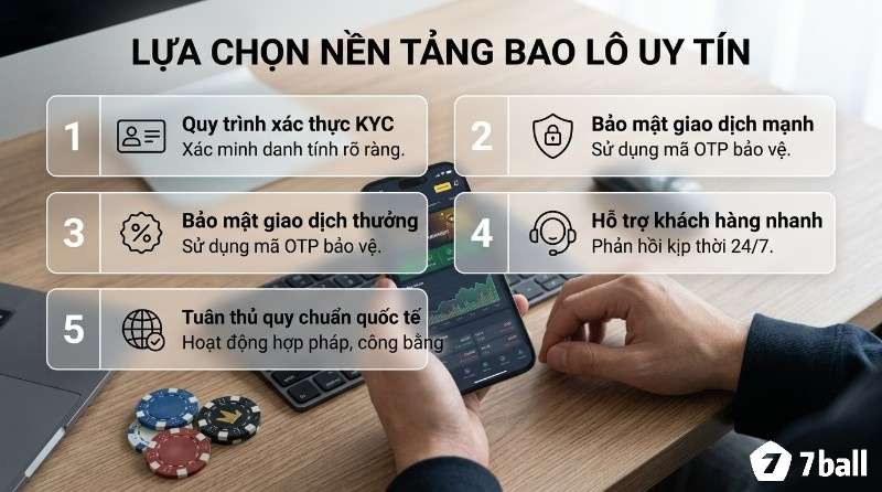 Lựa chọn nền tảng bao lô là gì uy tín: KYC, bảo mật giao dịch mạnh OTP, bảo mật giao dịch thưởng OTP, hỗ trợ 24/7, tuân thủ quốc tế