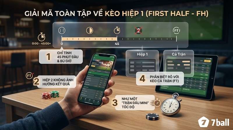 Giải mã kèo hiệp 1 là gì, với timeline 45 phút, hiệp 2 không ảnh hưởng, phân biệt kèo cả trận (FT) trên ứng dụng cá cược